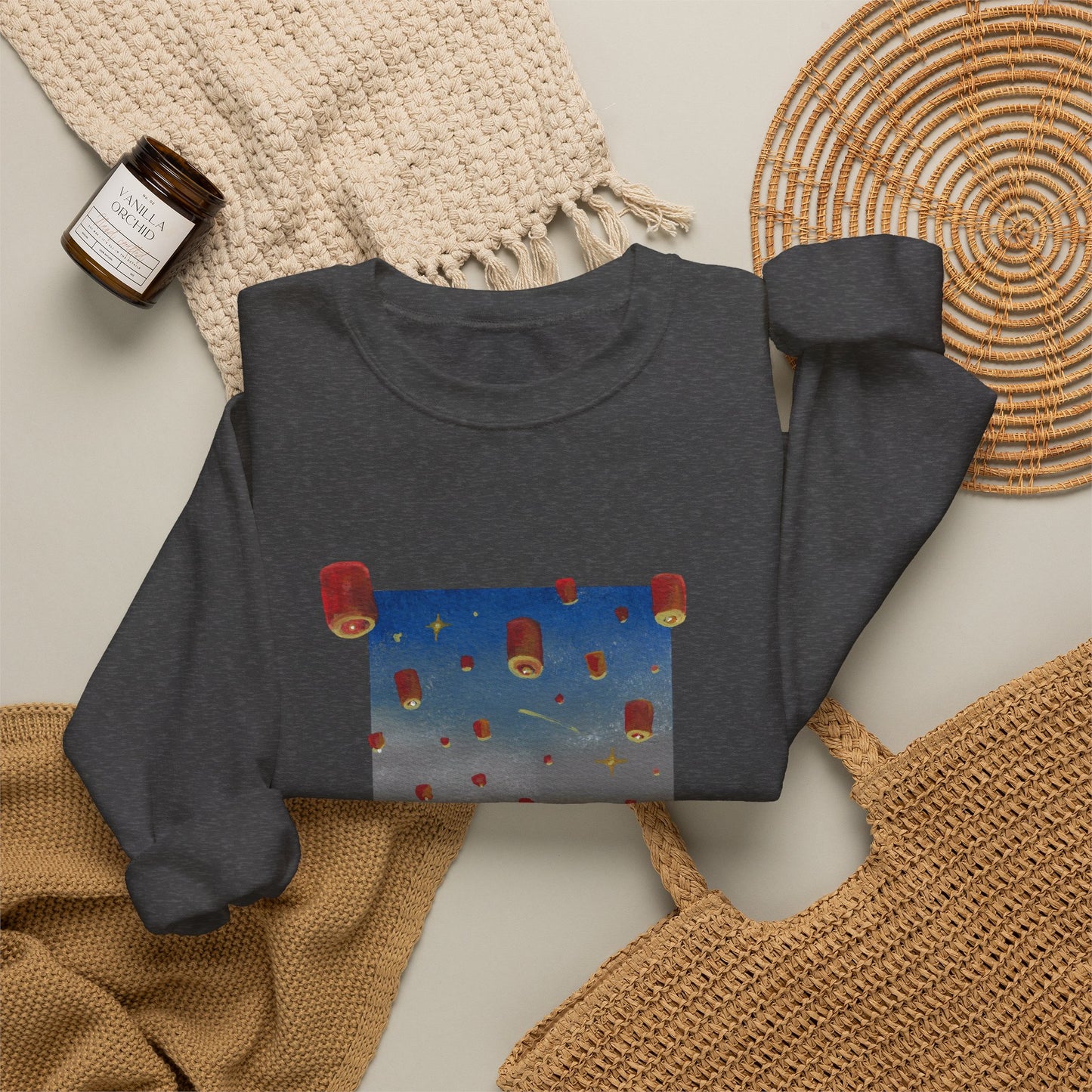 Lantern Festival Crewneck Sweatshirt — Sky of Floating Lanterns Graphic