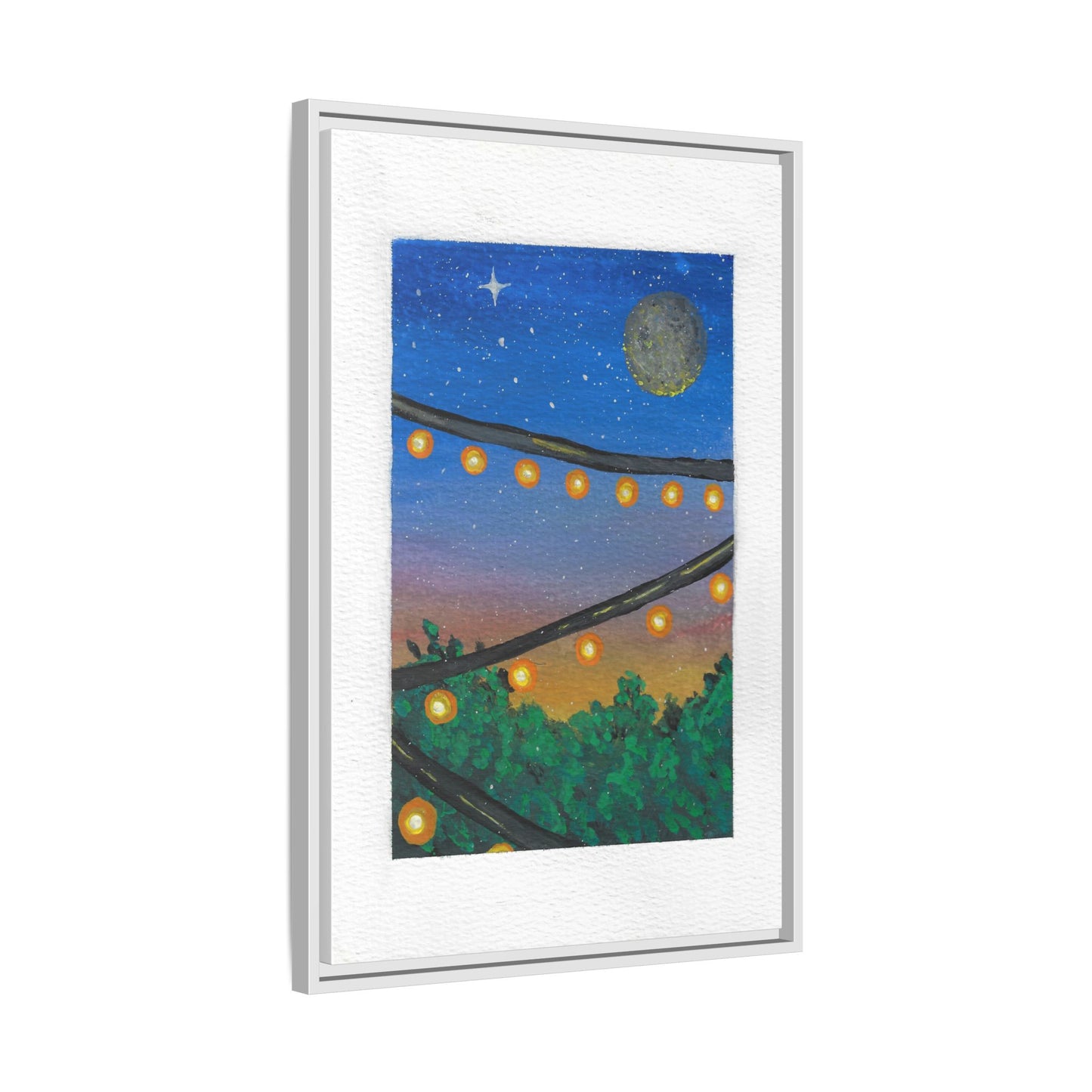 Framed Canvas Art - String Lights Night Sky Print