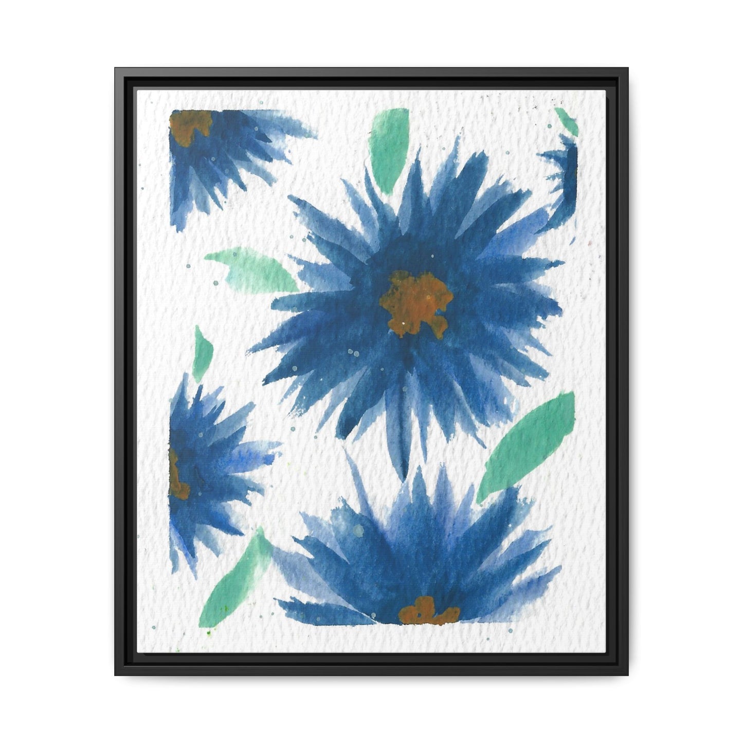 Blue Floral Canvas Print — Framed Matte Wall Art