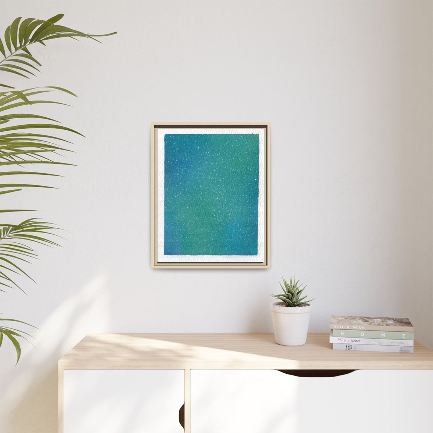 Framed Matte Canvas Art — Teal-to-Blue Gradient Starry Abstract