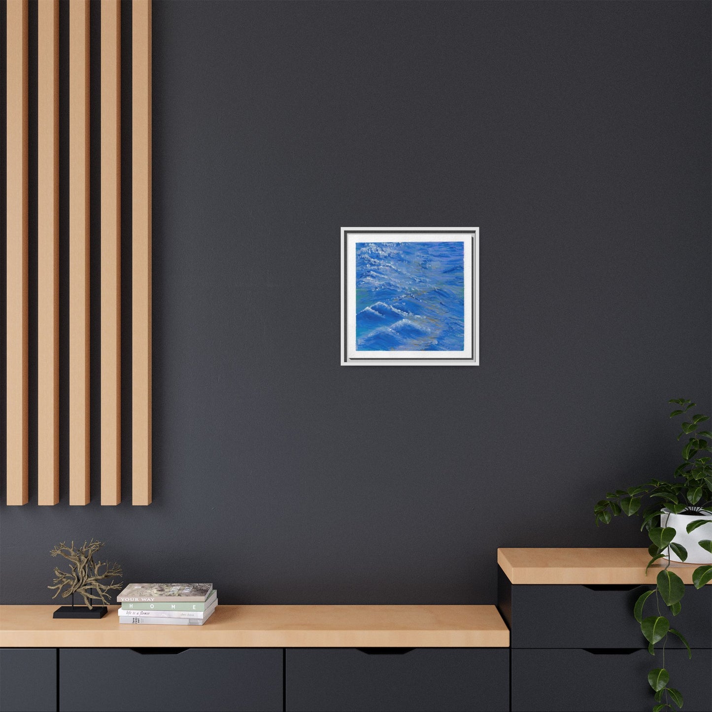Framed Matte Canvas Wall Art — Blue Ocean Waves Seascape