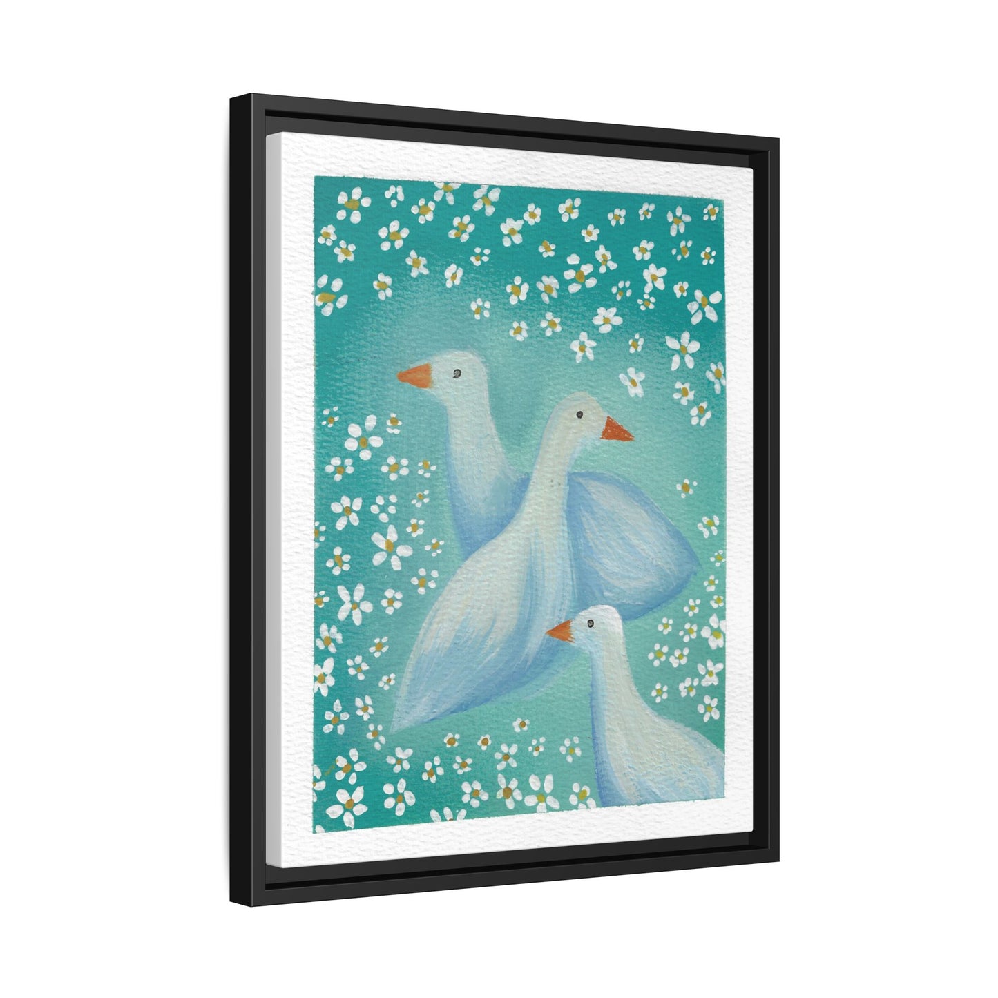 Framed Goose Canvas Print — Whimsical Floral Waterfowl Wall Art