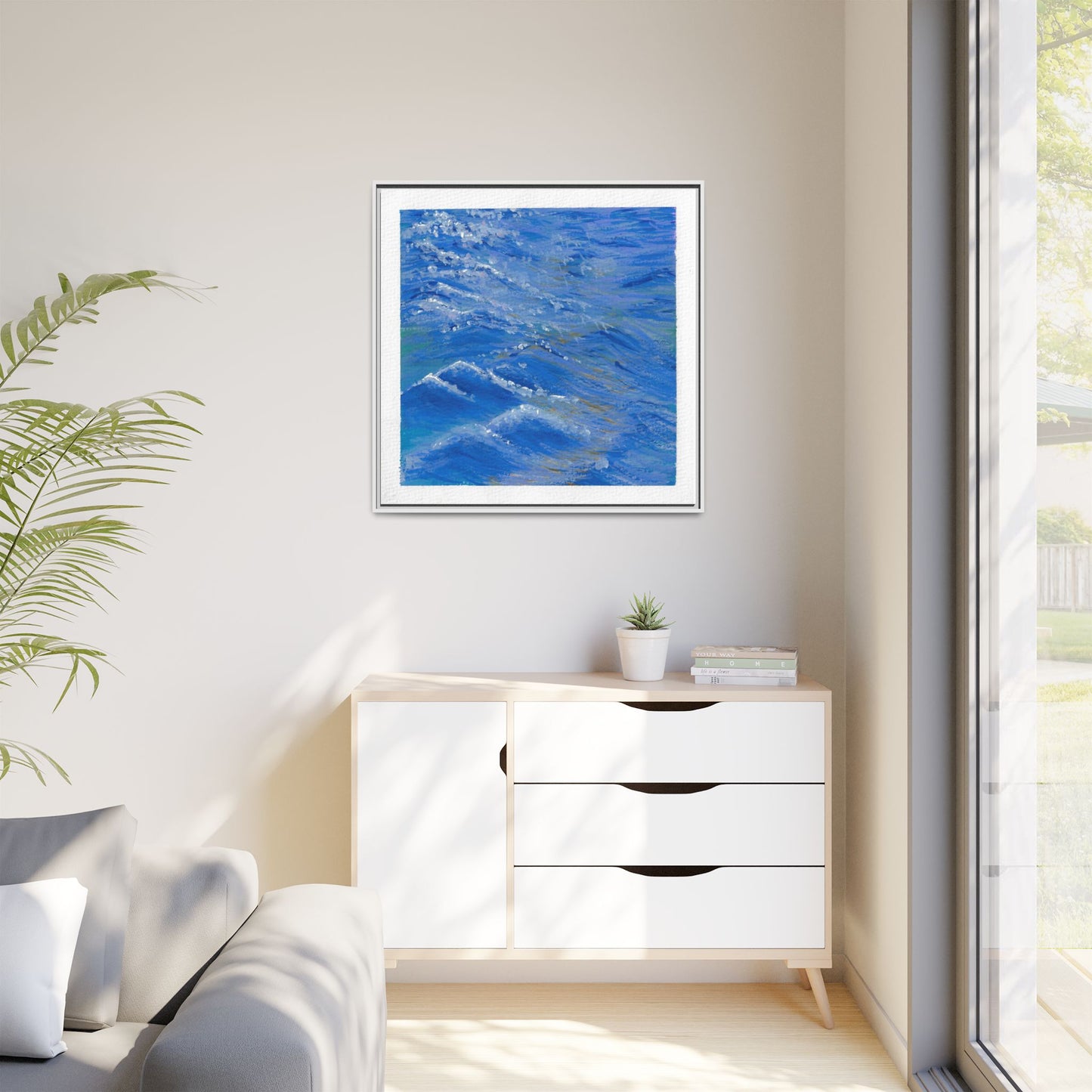 Framed Matte Canvas Wall Art — Blue Ocean Waves Seascape