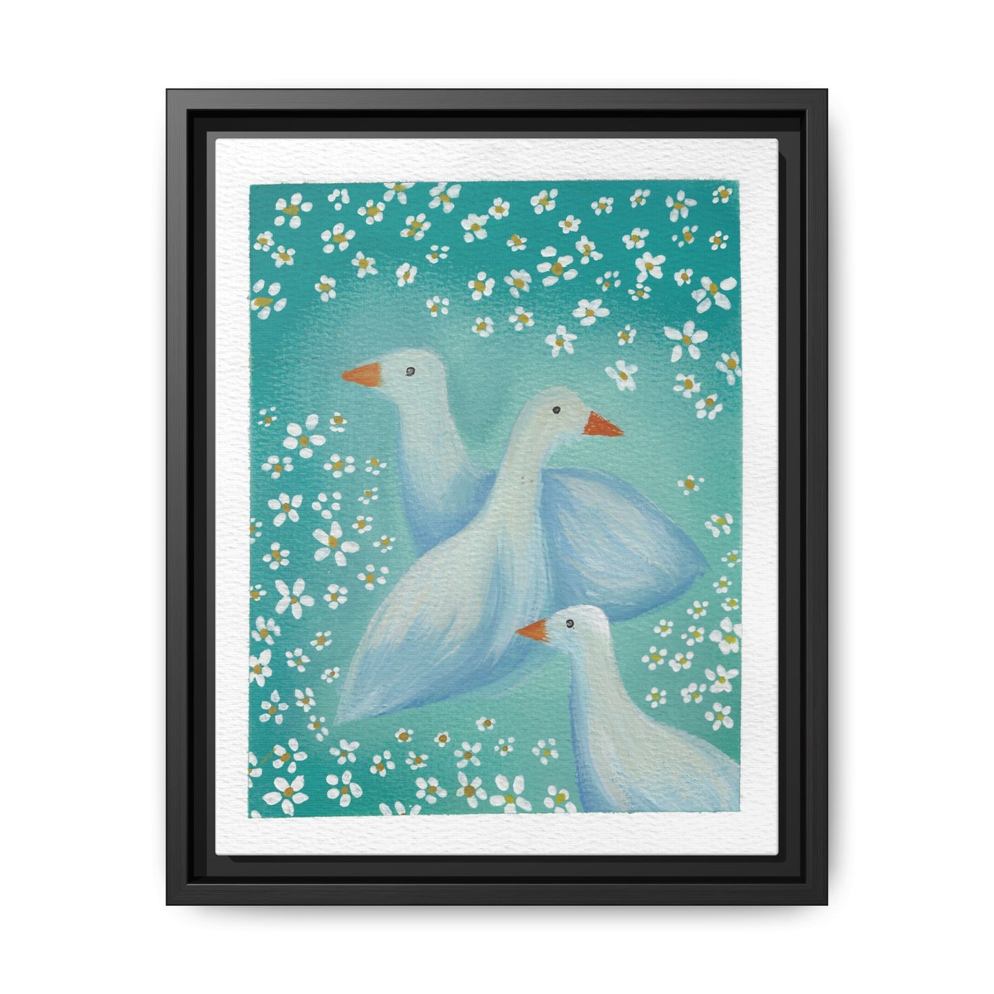 Framed Goose Canvas Print — Whimsical Floral Waterfowl Wall Art