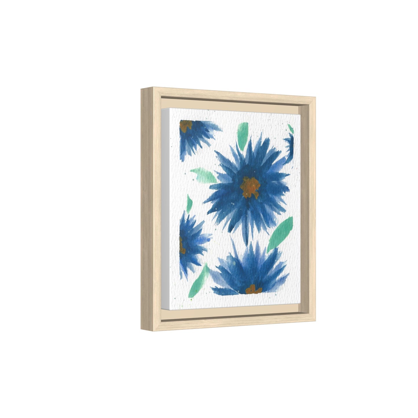 Blue Floral Canvas Print — Framed Matte Wall Art