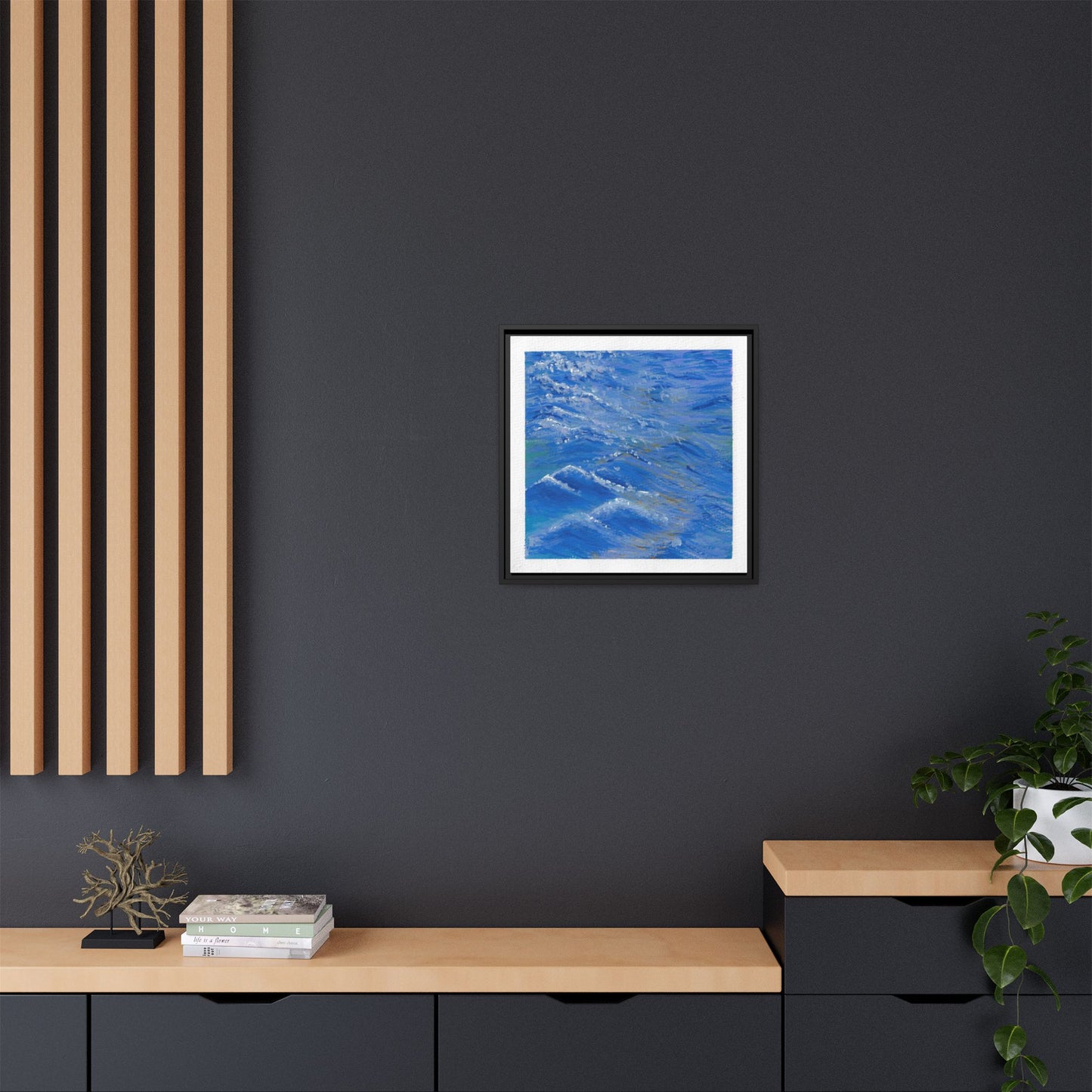 Framed Matte Canvas Wall Art — Blue Ocean Waves Seascape