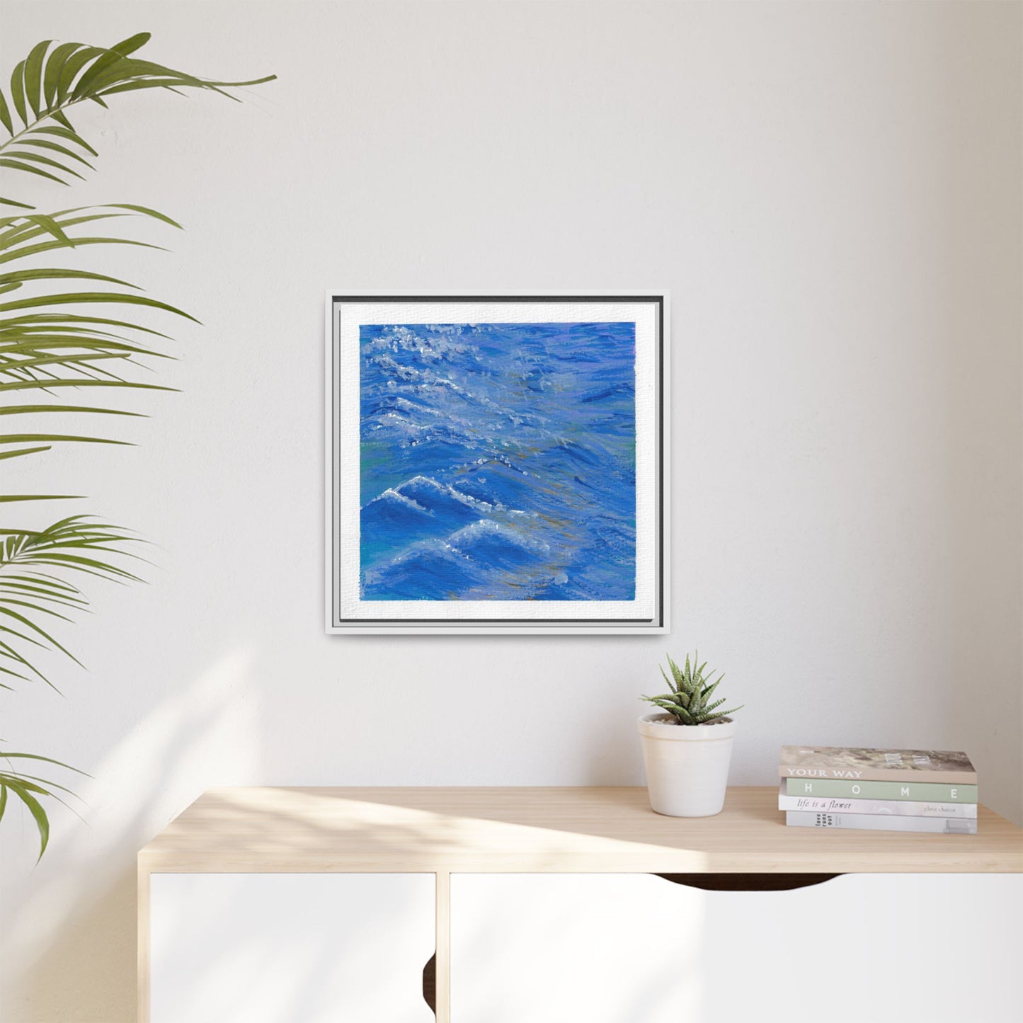 Framed Matte Canvas Wall Art — Blue Ocean Waves Seascape