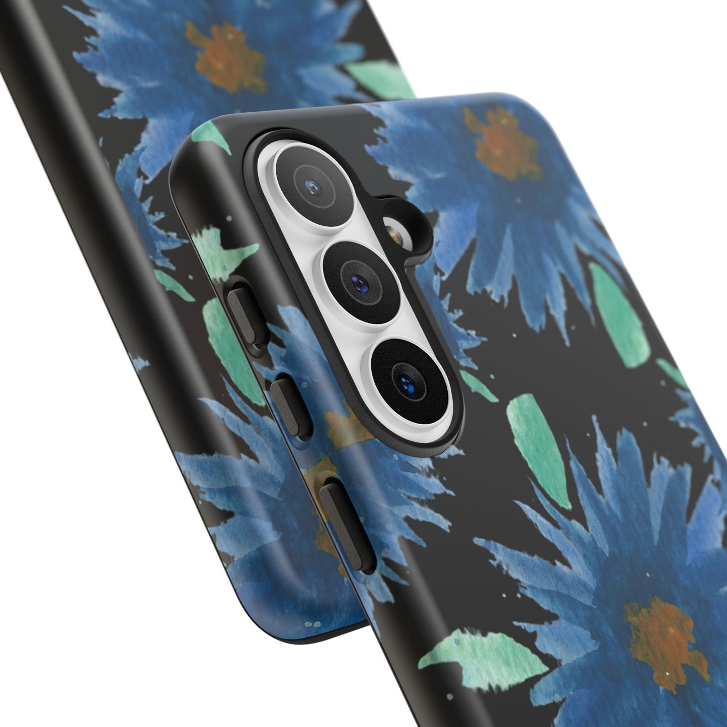 Blue Floral Tough Phone Case – Watercolor Daisy Protective Cover