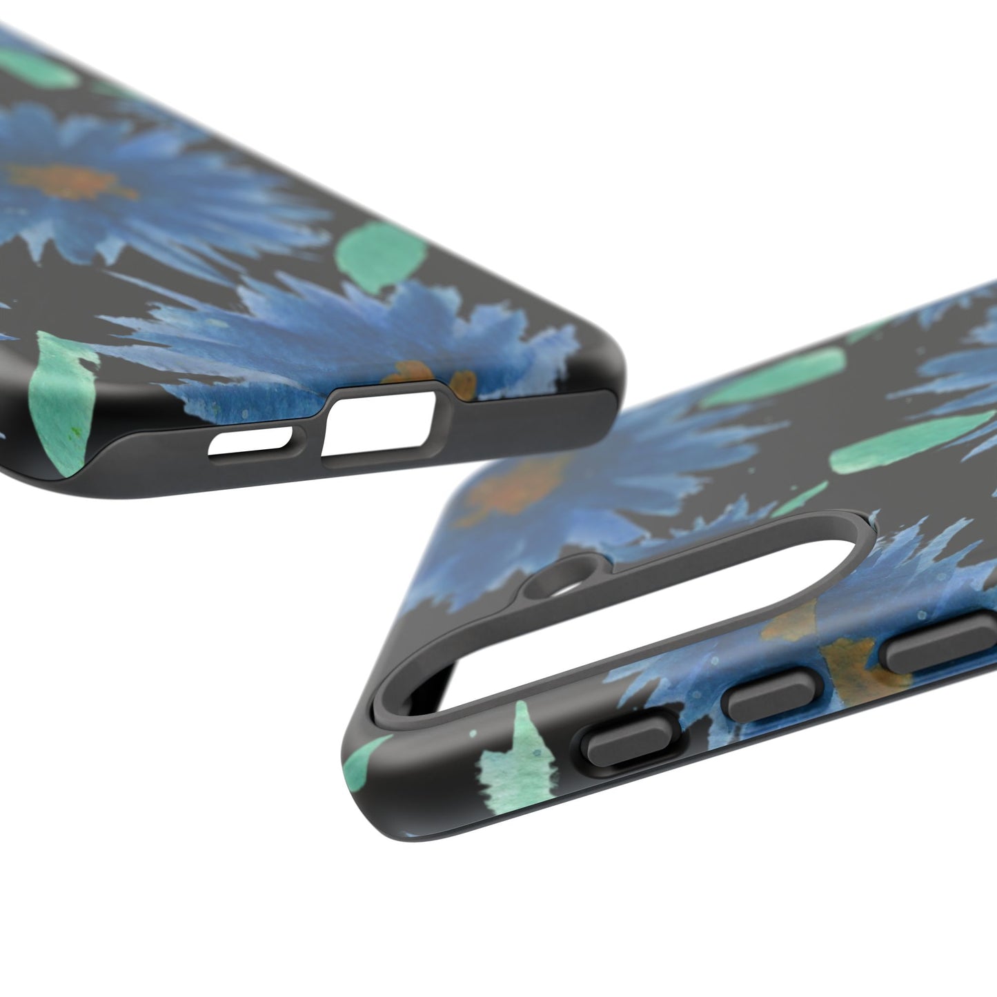 Blue Floral Tough Phone Case – Watercolor Daisy Protective Cover