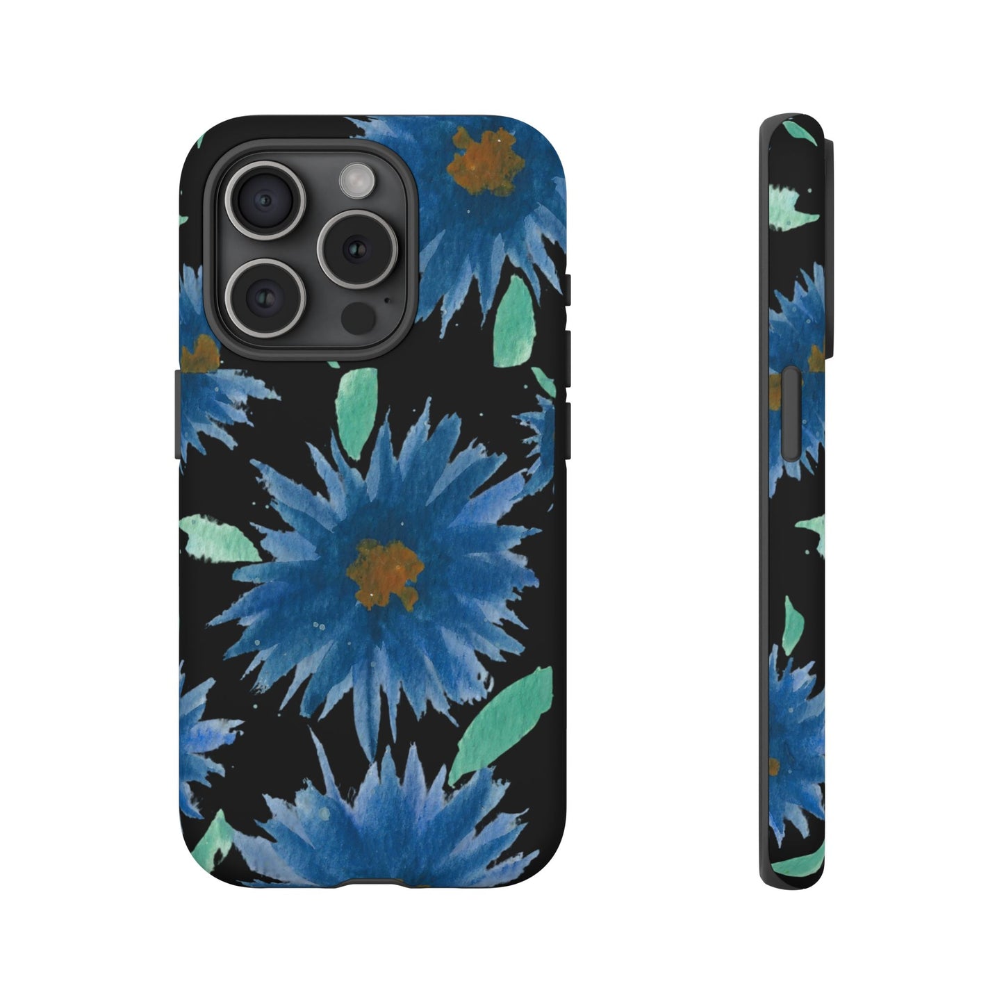 Blue Floral Tough Phone Case – Watercolor Daisy Protective Cover