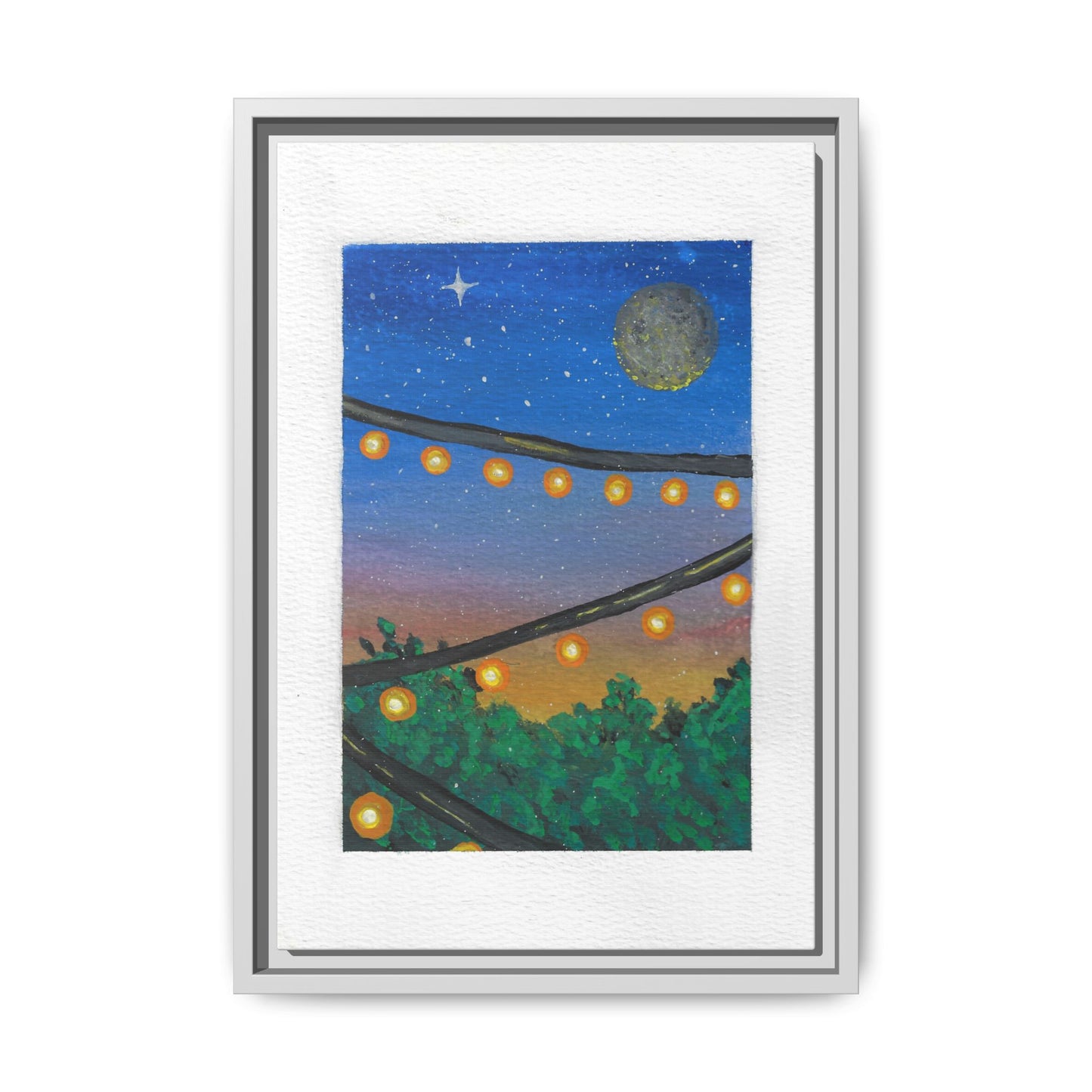 Framed Canvas Art - String Lights Night Sky Print