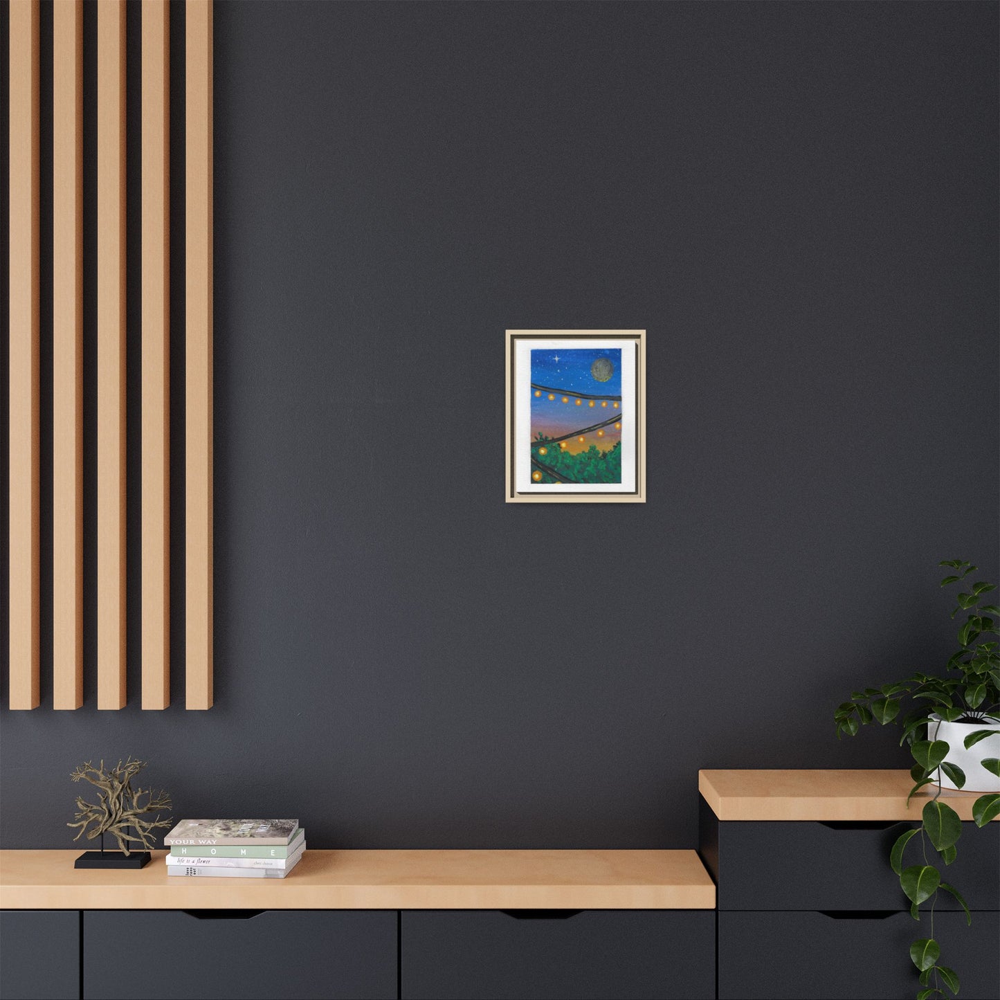 Framed Canvas Art - String Lights Night Sky Print