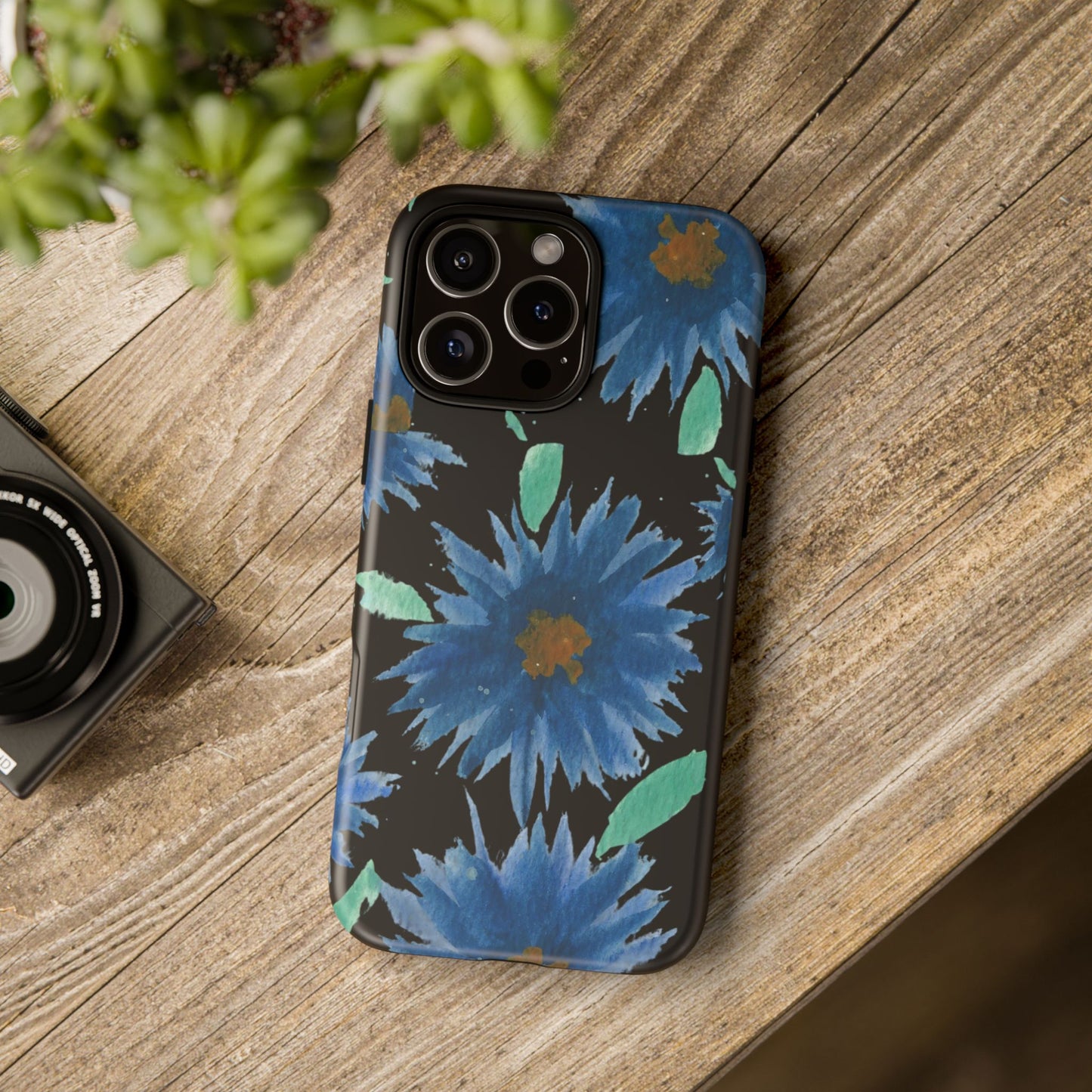 Blue Floral Tough Phone Case – Watercolor Daisy Protective Cover