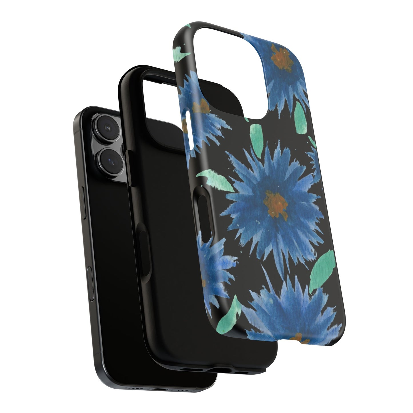 Blue Floral Tough Phone Case – Watercolor Daisy Protective Cover