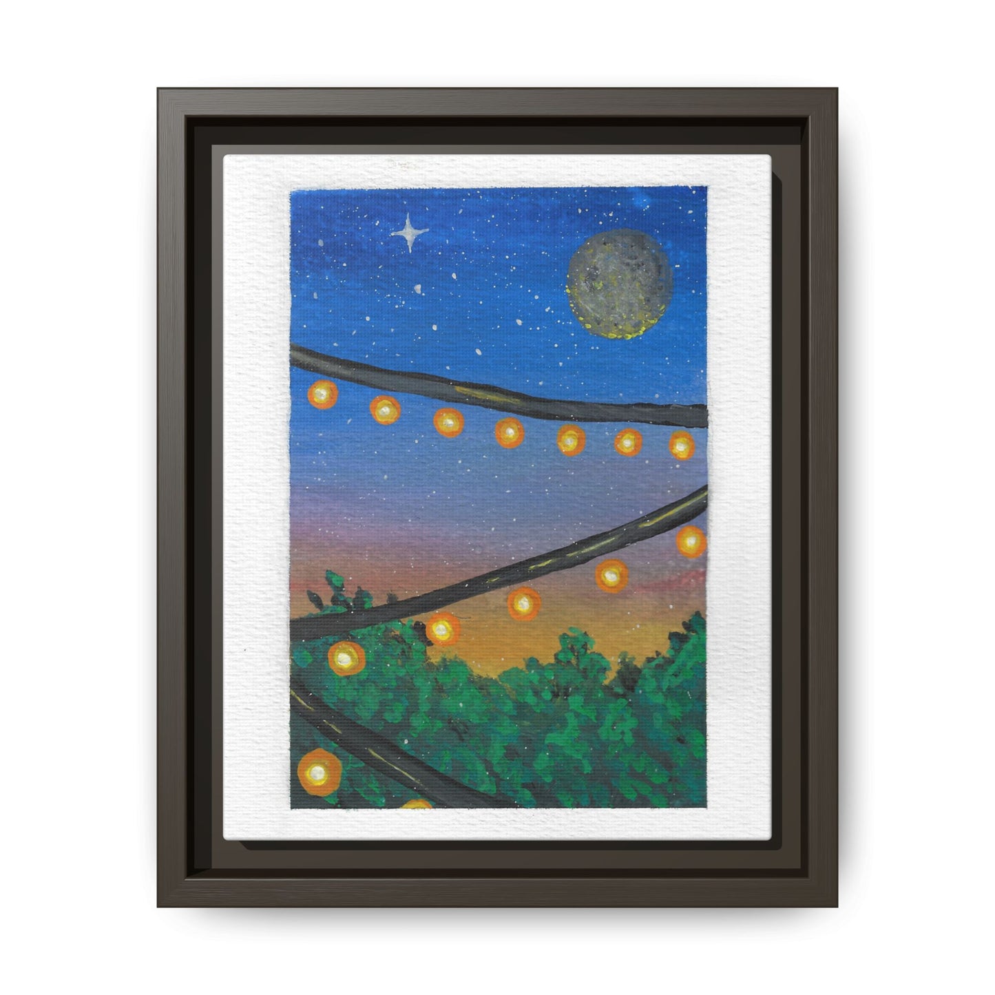 Framed Canvas Art - String Lights Night Sky Print