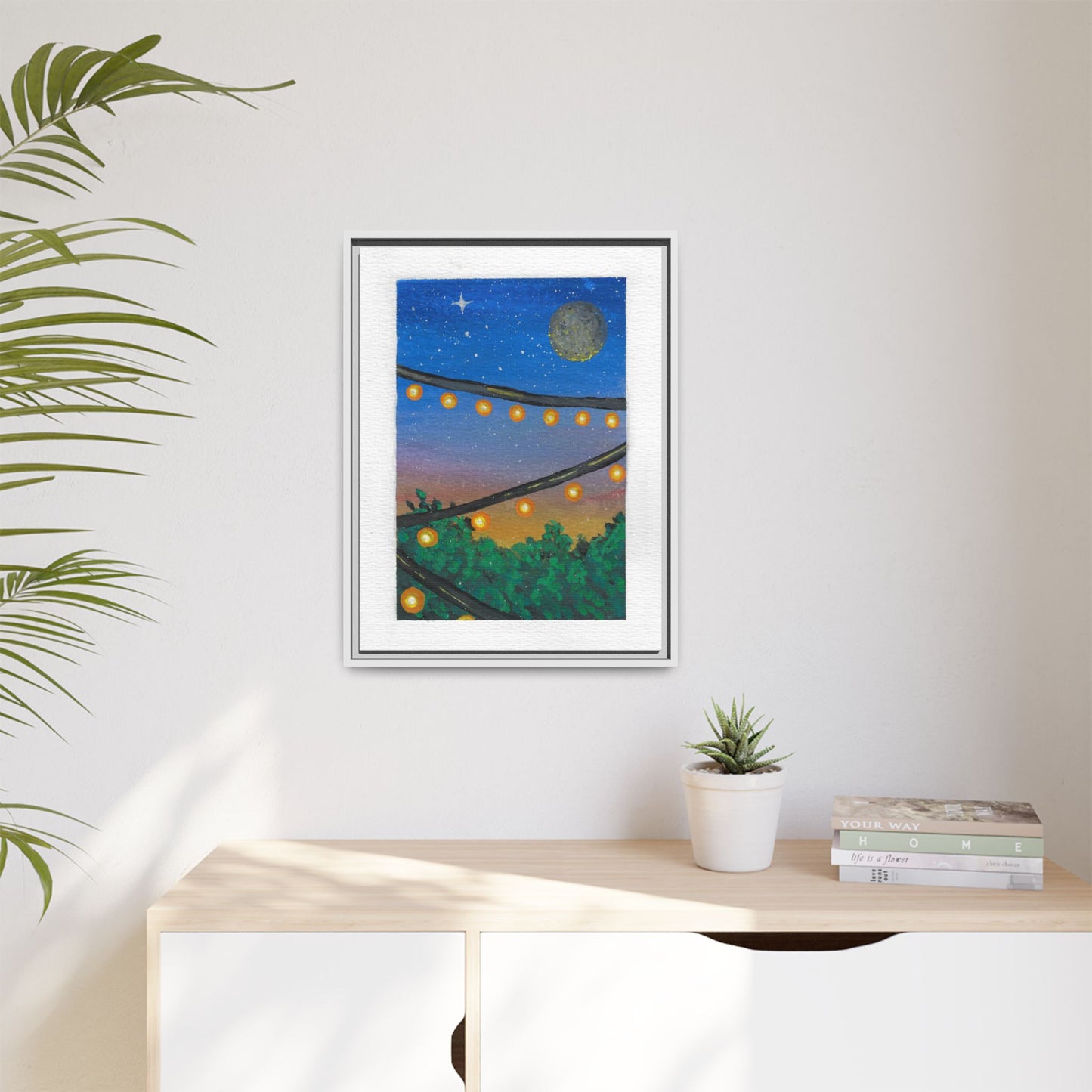 Framed Canvas Art - String Lights Night Sky Print