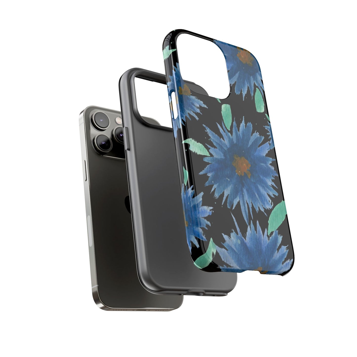 Blue Floral Tough Phone Case – Watercolor Daisy Protective Cover