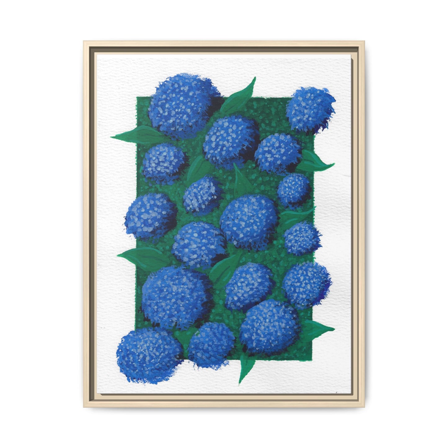 Framed Hydrangea Matte Canvas Print — Blue Floral Wall Art