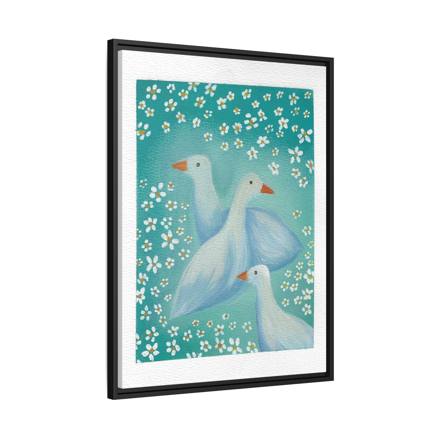 Framed Goose Canvas Print — Whimsical Floral Waterfowl Wall Art