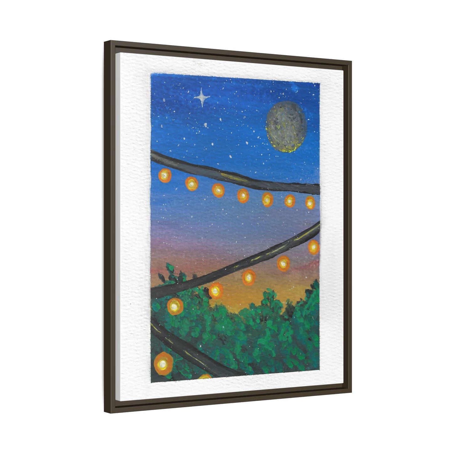 Framed Canvas Art - String Lights Night Sky Print