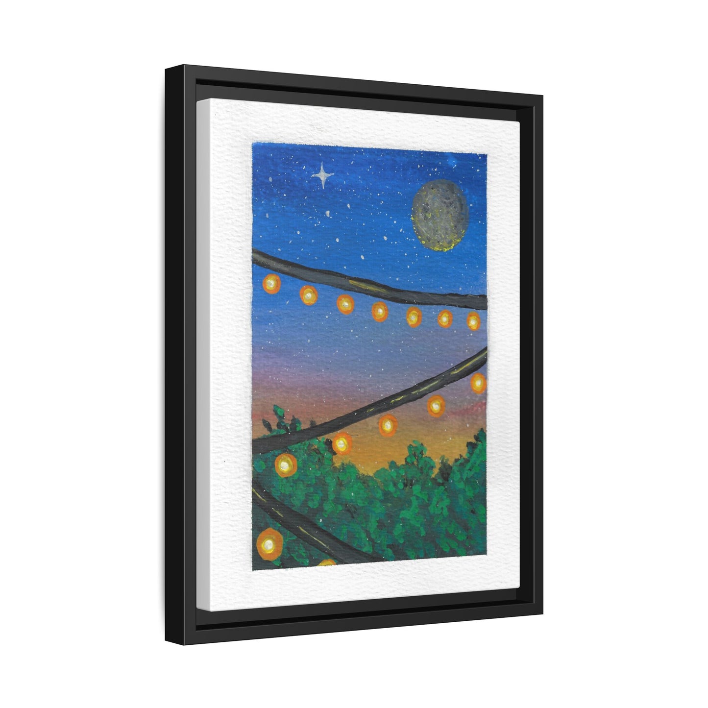 Framed Canvas Art - String Lights Night Sky Print
