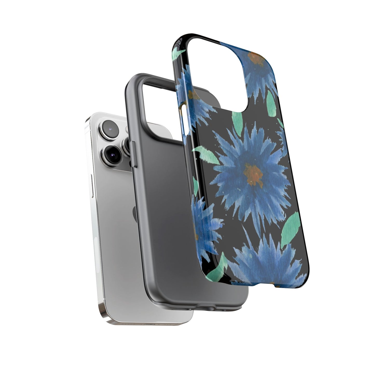 Blue Floral Tough Phone Case – Watercolor Daisy Protective Cover