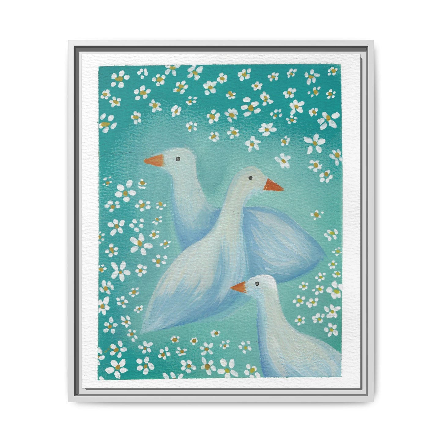 Framed Goose Canvas Print — Whimsical Floral Waterfowl Wall Art