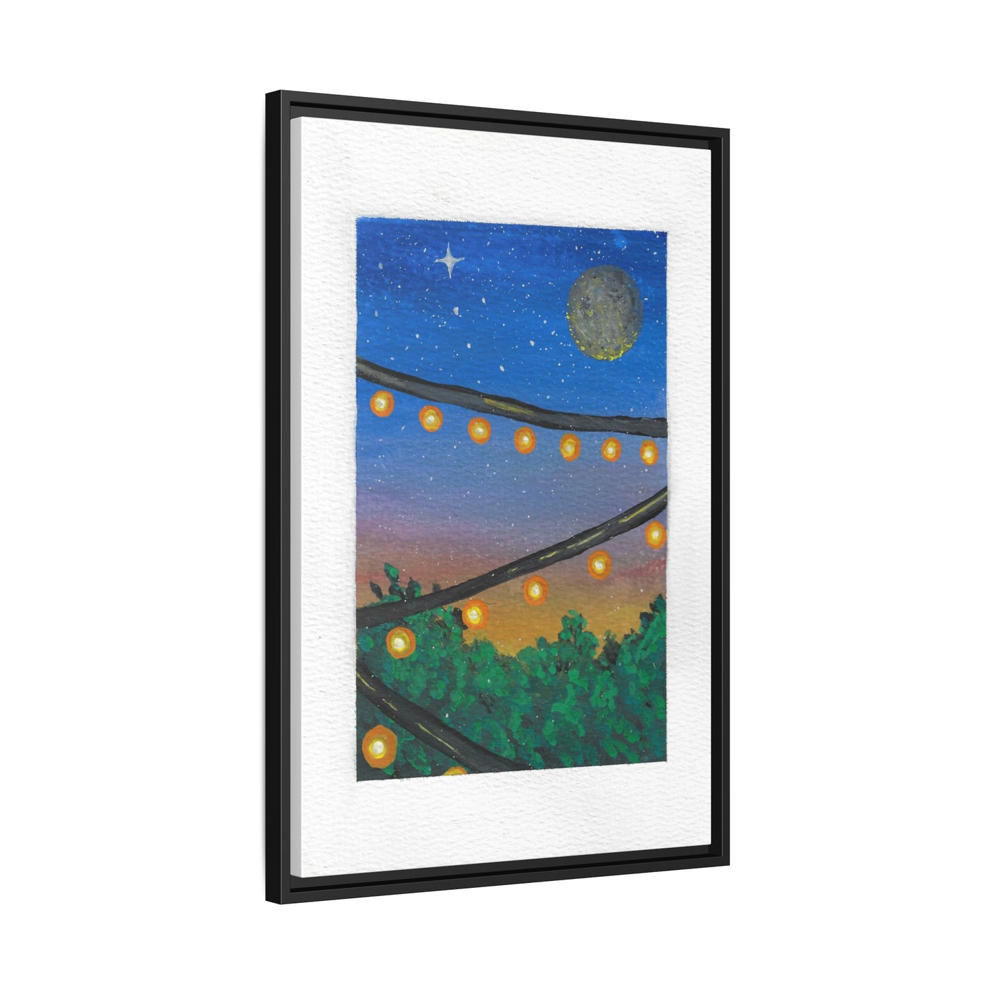 Framed Canvas Art - String Lights Night Sky Print