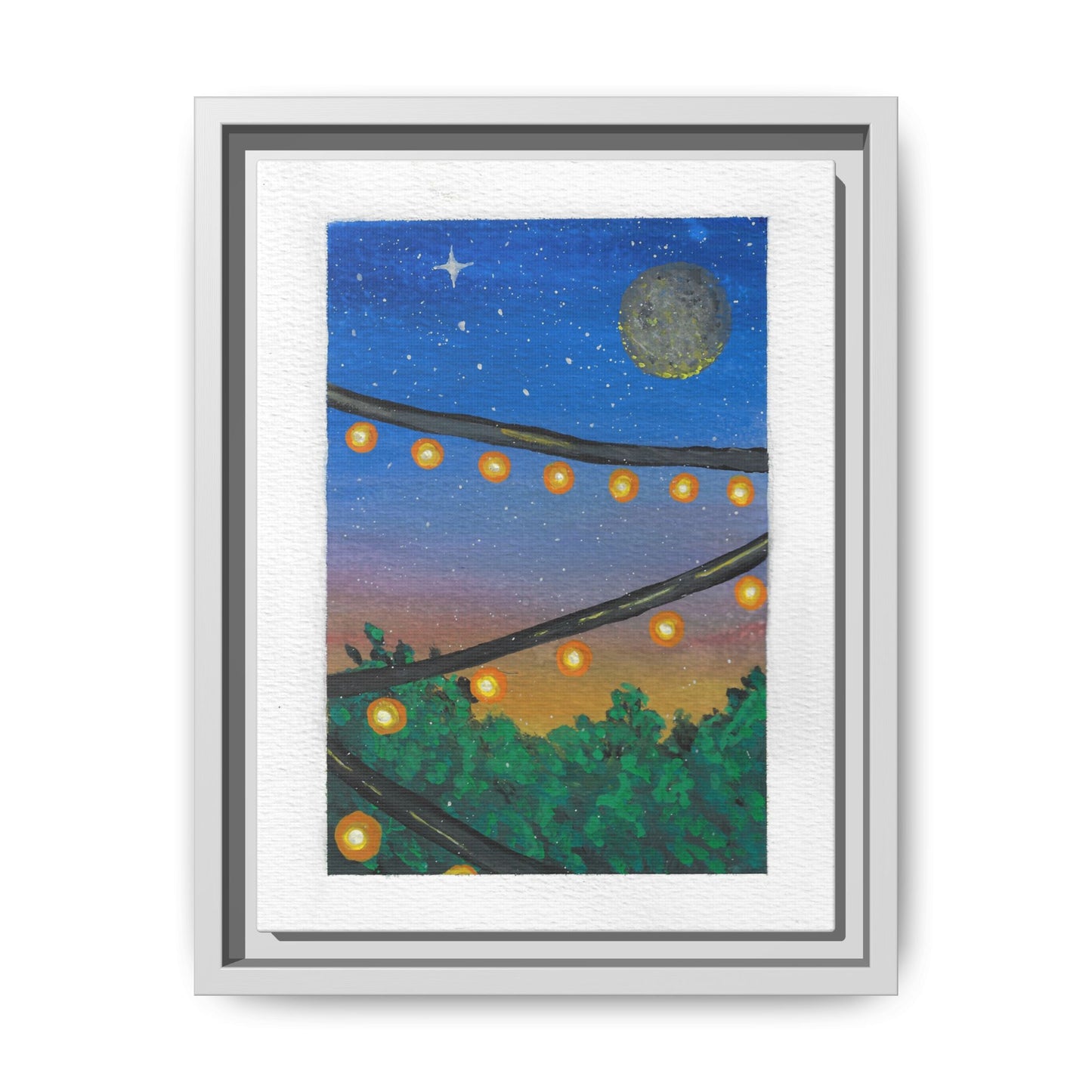 Framed Canvas Art - String Lights Night Sky Print