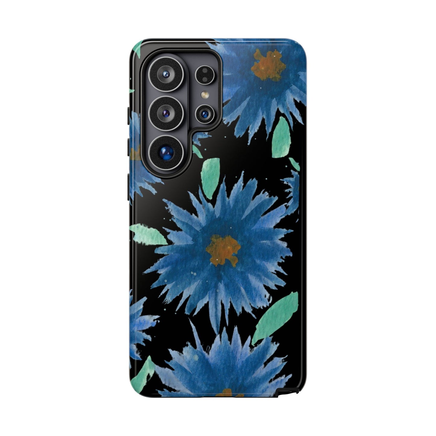 Blue Floral Tough Phone Case – Watercolor Daisy Protective Cover