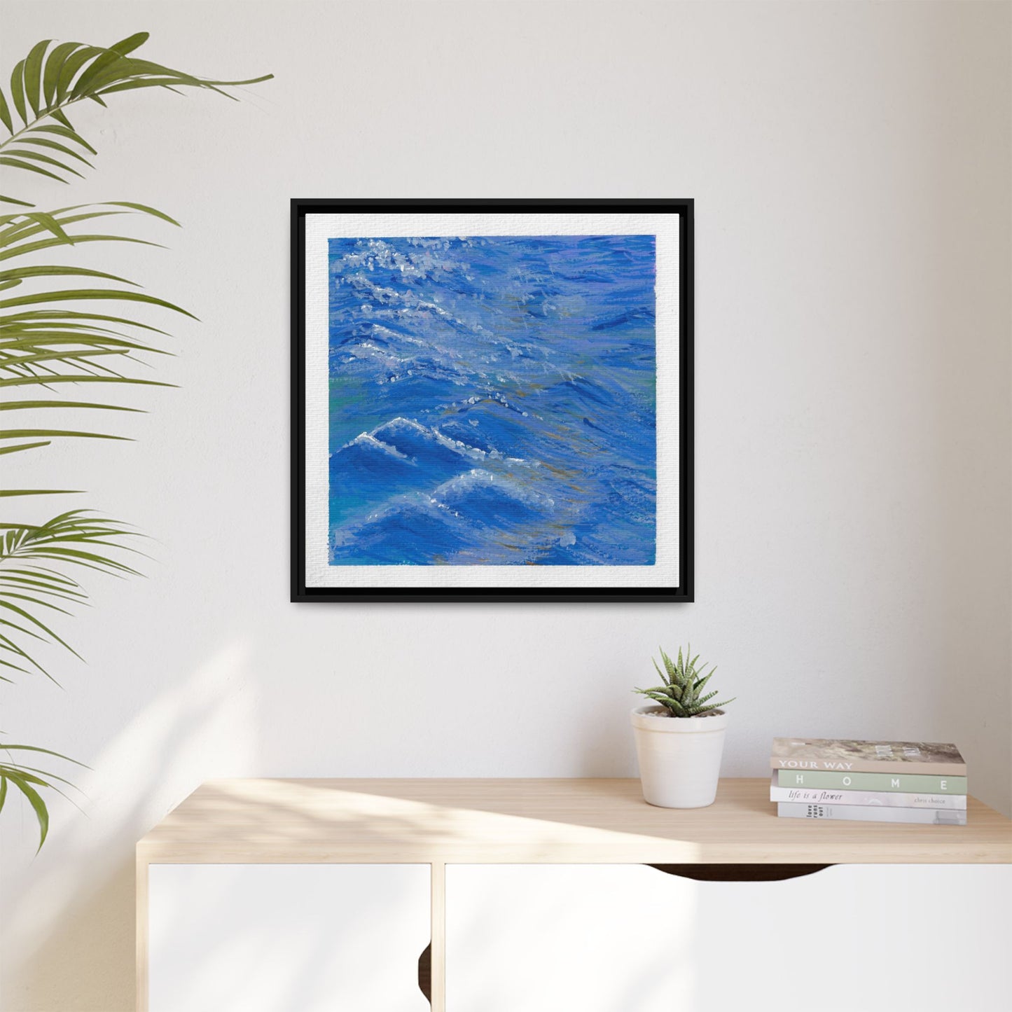 Framed Matte Canvas Wall Art — Blue Ocean Waves Seascape
