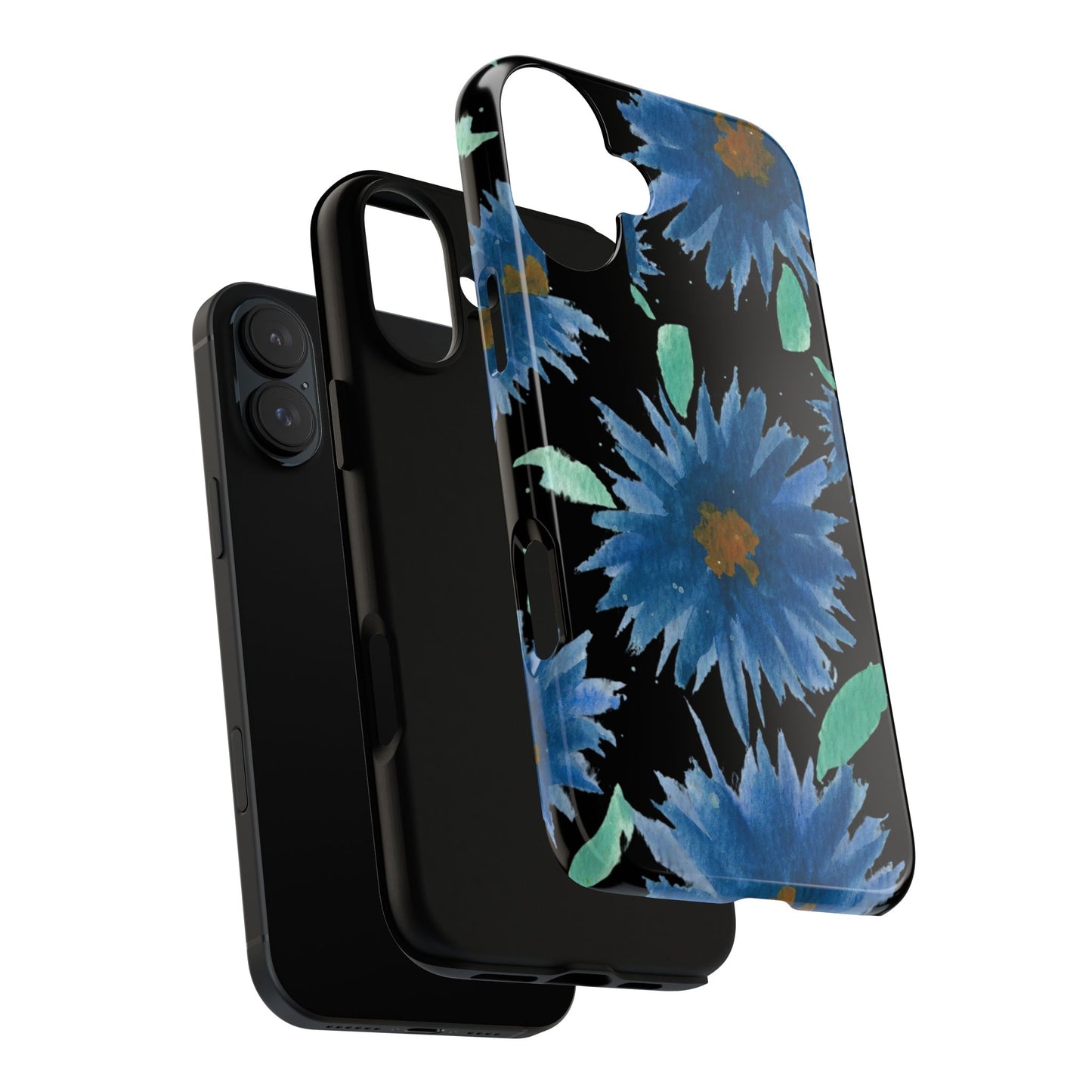 Blue Floral Tough Phone Case – Watercolor Daisy Protective Cover