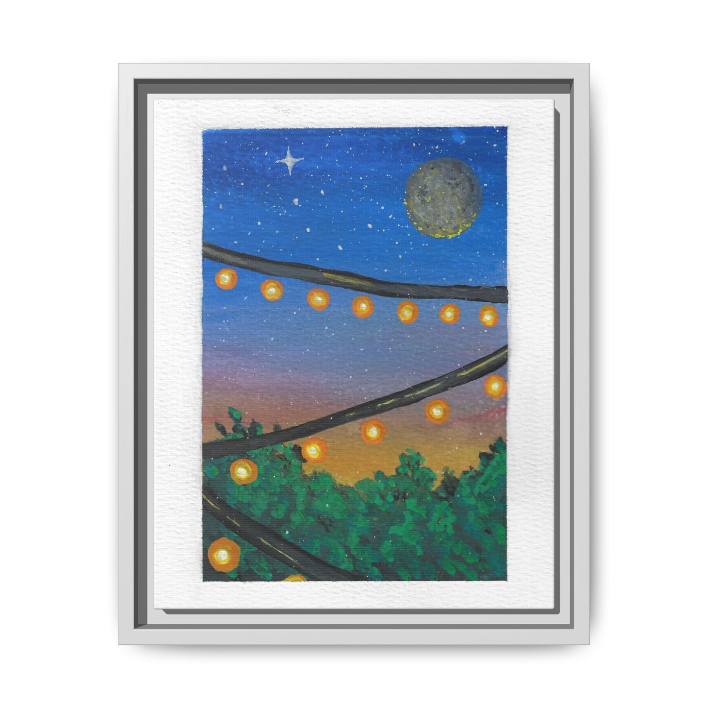 Framed Canvas Art - String Lights Night Sky Print