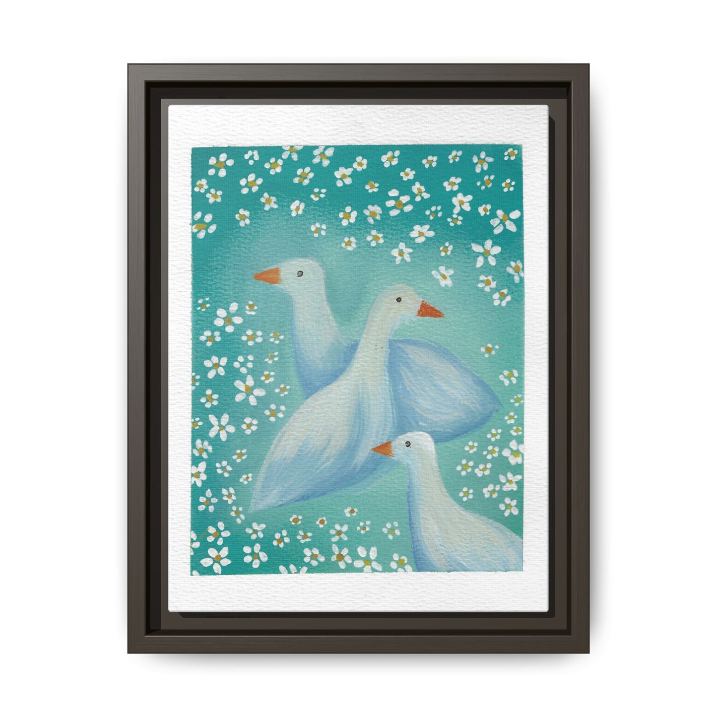 Framed Goose Canvas Print — Whimsical Floral Waterfowl Wall Art
