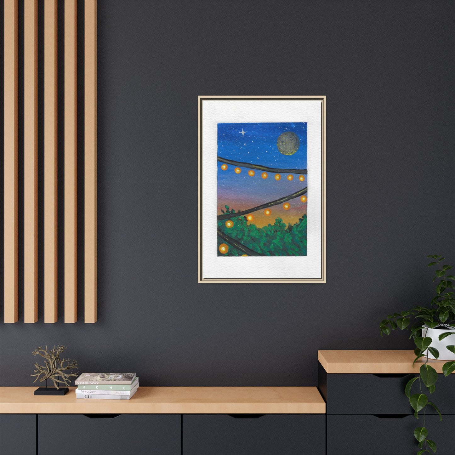 Framed Canvas Art - String Lights Night Sky Print