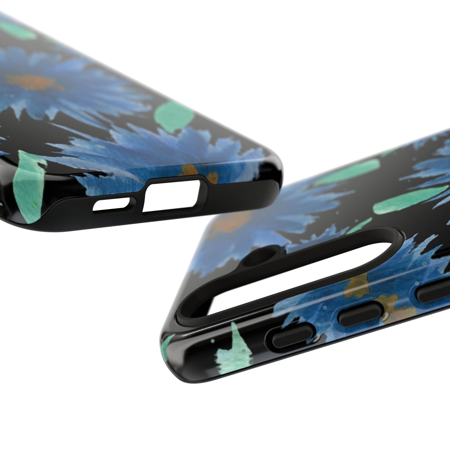 Blue Floral Tough Phone Case – Watercolor Daisy Protective Cover