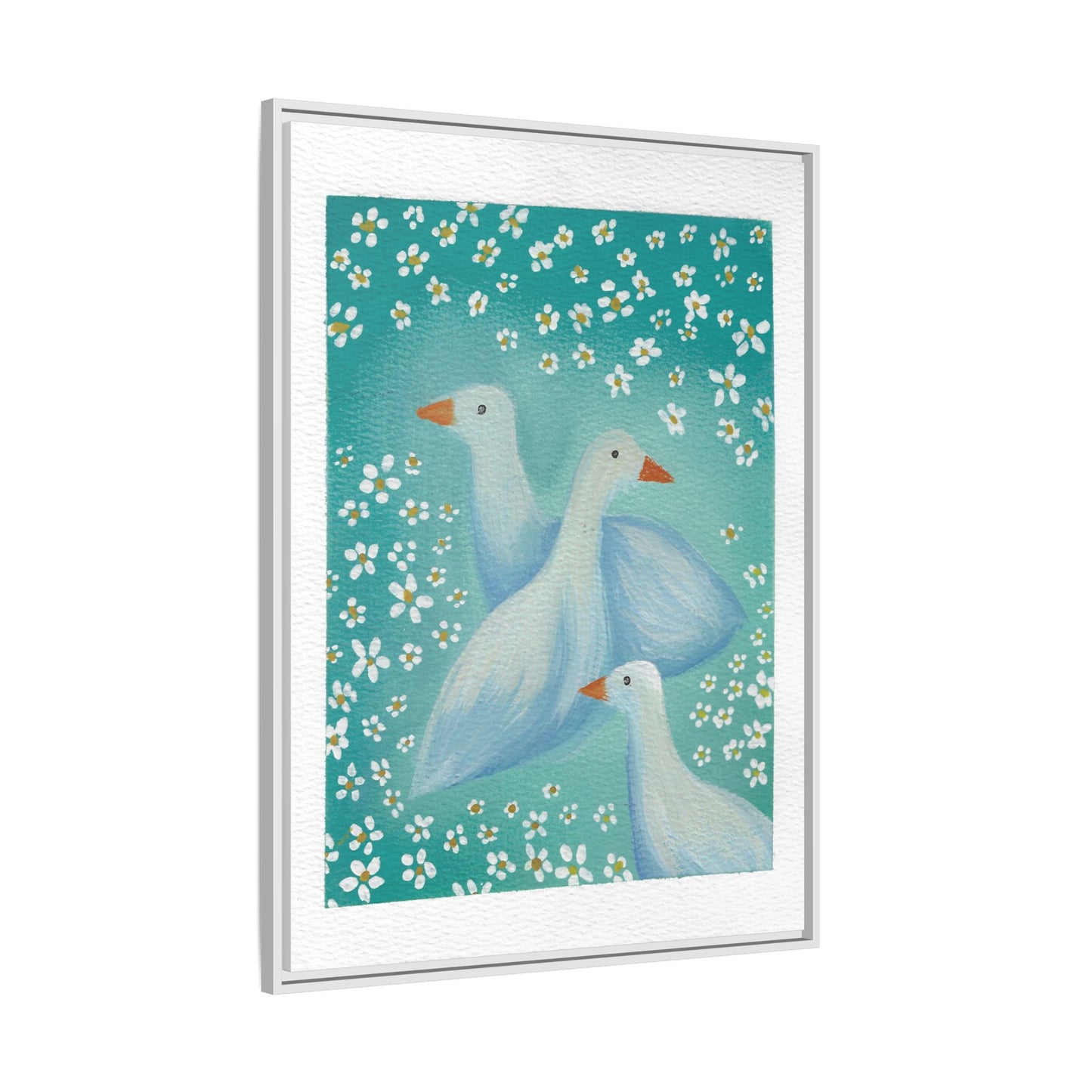 Framed Goose Canvas Print — Whimsical Floral Waterfowl Wall Art