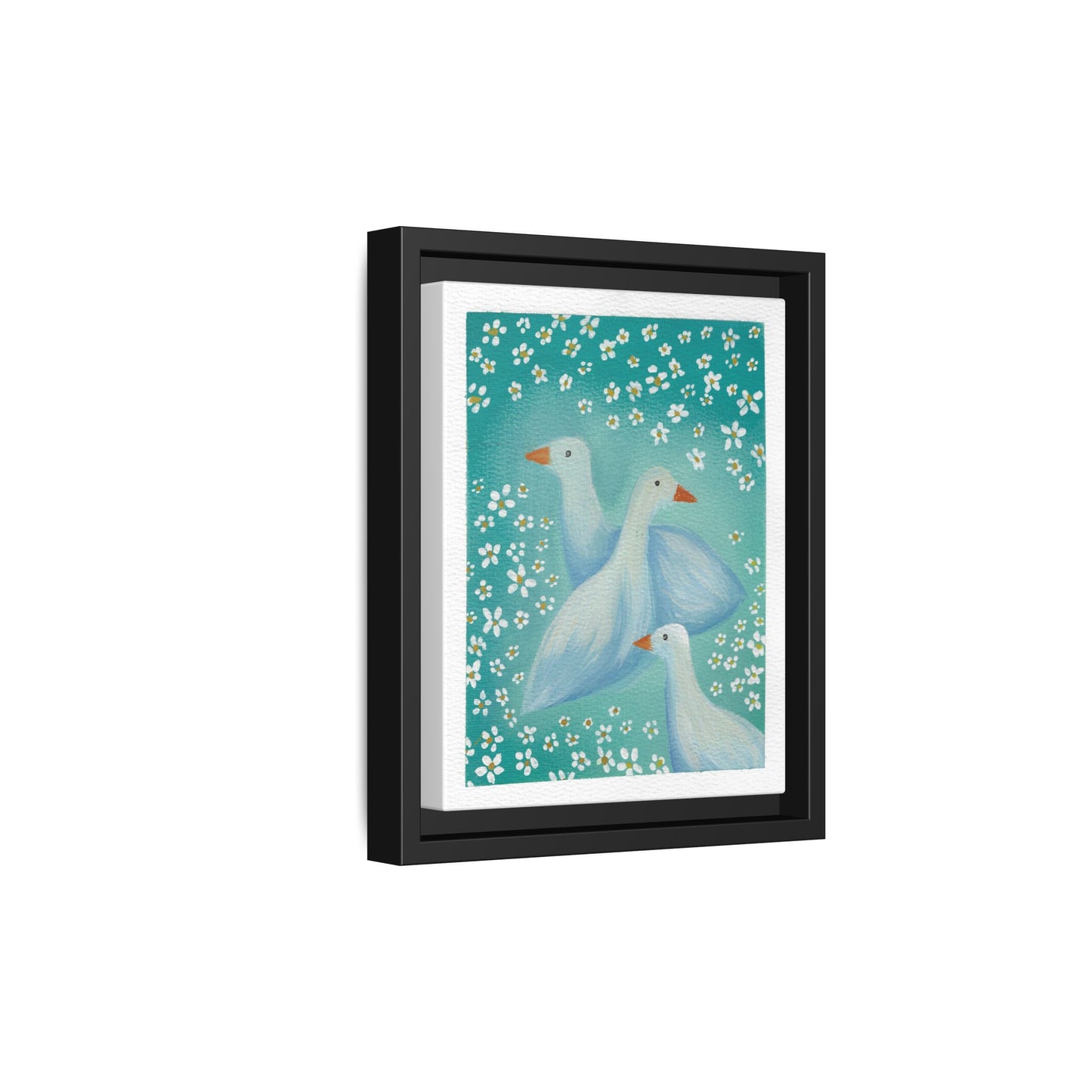 Framed Goose Canvas Print — Whimsical Floral Waterfowl Wall Art