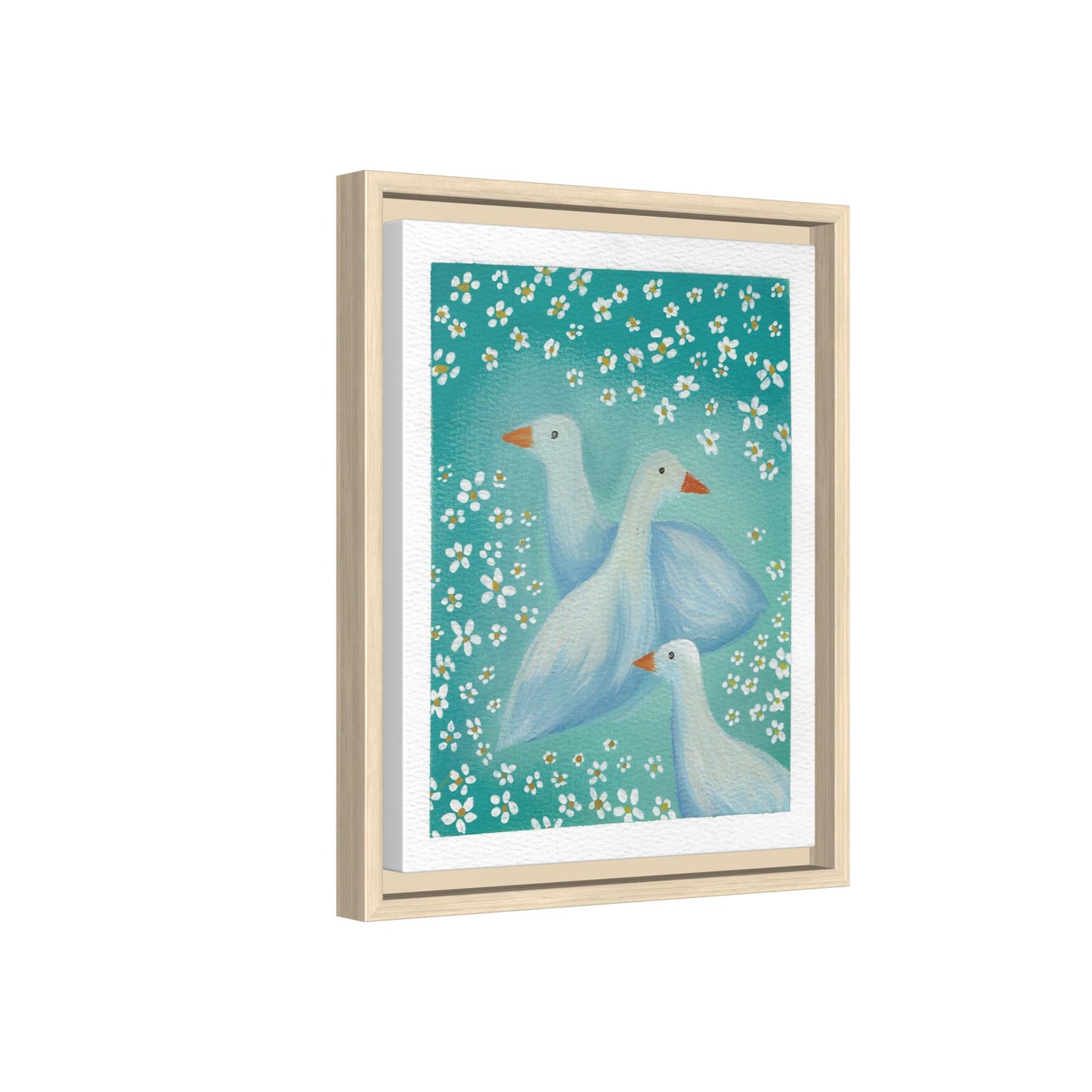 Framed Goose Canvas Print — Whimsical Floral Waterfowl Wall Art