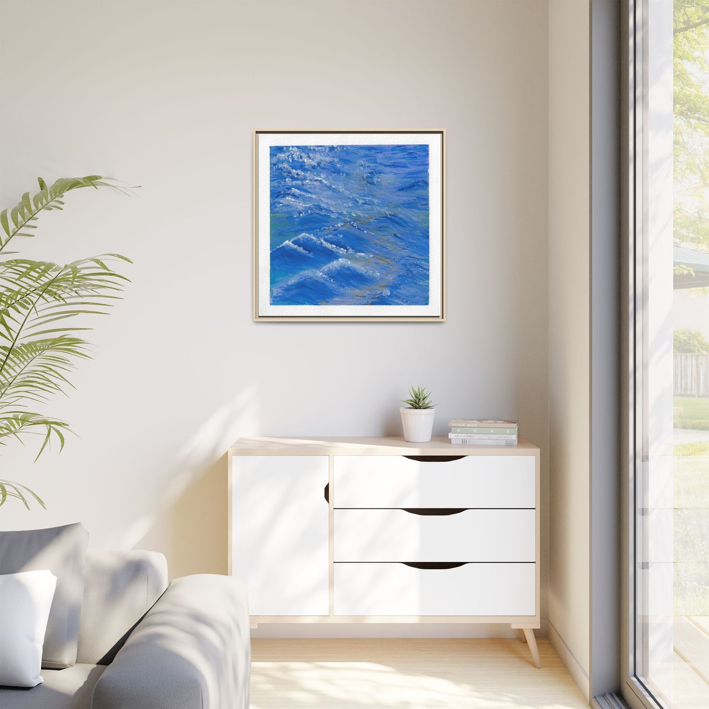 Framed Matte Canvas Wall Art — Blue Ocean Waves Seascape