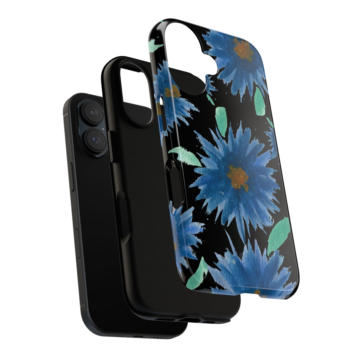 Blue Floral Tough Phone Case – Watercolor Daisy Protective Cover