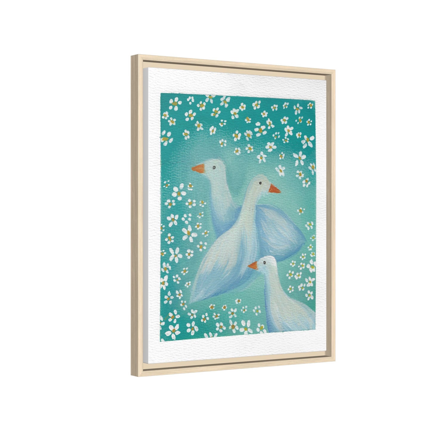Framed Goose Canvas Print — Whimsical Floral Waterfowl Wall Art