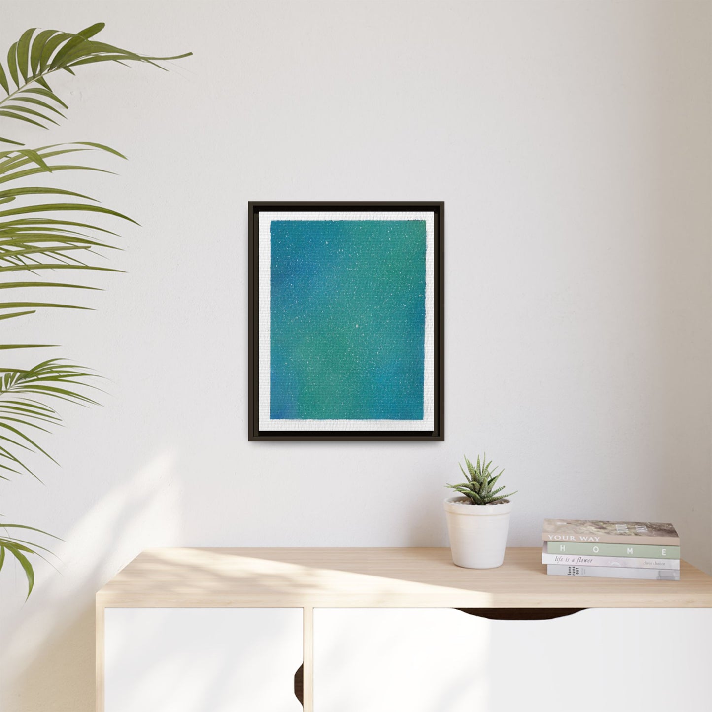 Framed Matte Canvas Art — Teal-to-Blue Gradient Starry Abstract
