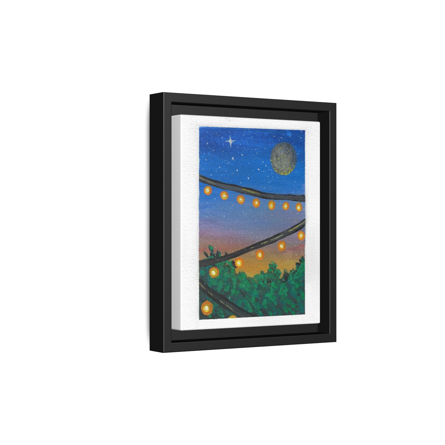 Framed Canvas Art - String Lights Night Sky Print