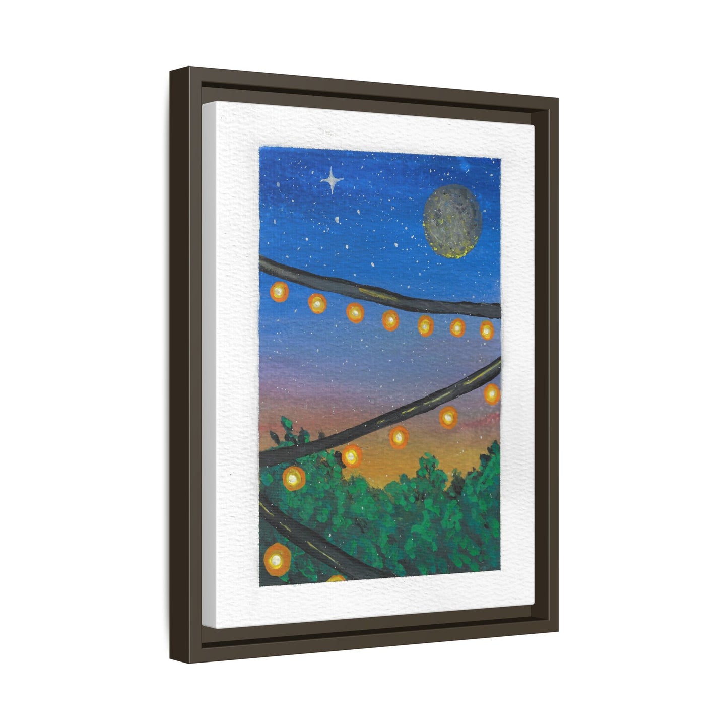 Framed Canvas Art - String Lights Night Sky Print