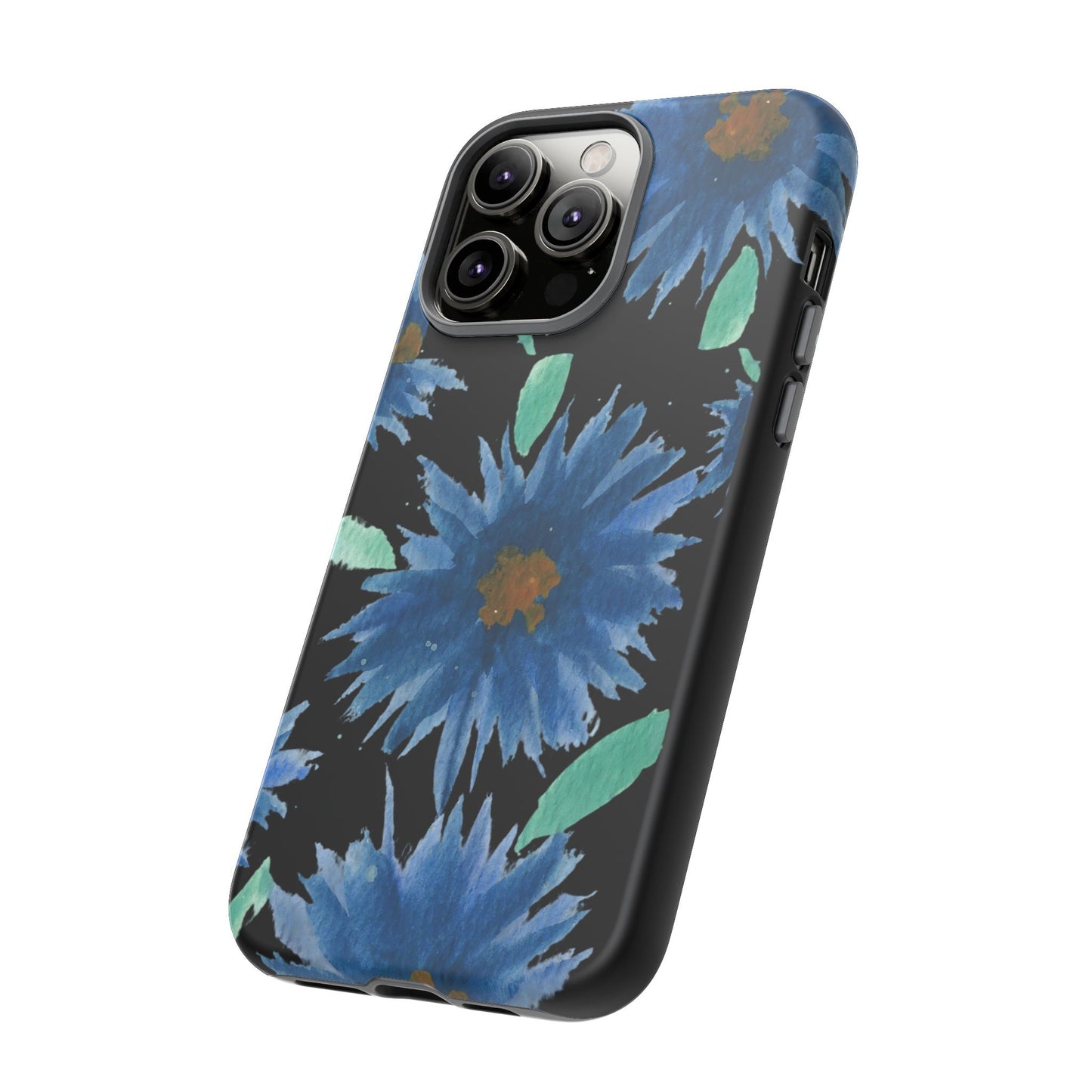 Blue Floral Tough Phone Case – Watercolor Daisy Protective Cover