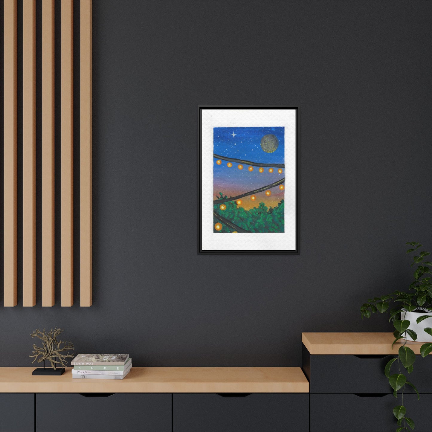 Framed Canvas Art - String Lights Night Sky Print