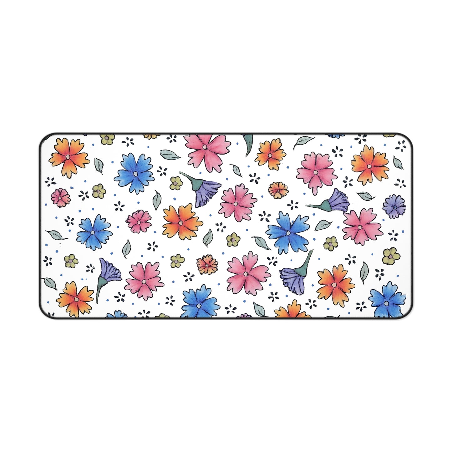 Floral Watercolor Desk Mat — Pastel Flowers Mouse Pad for Office & Home