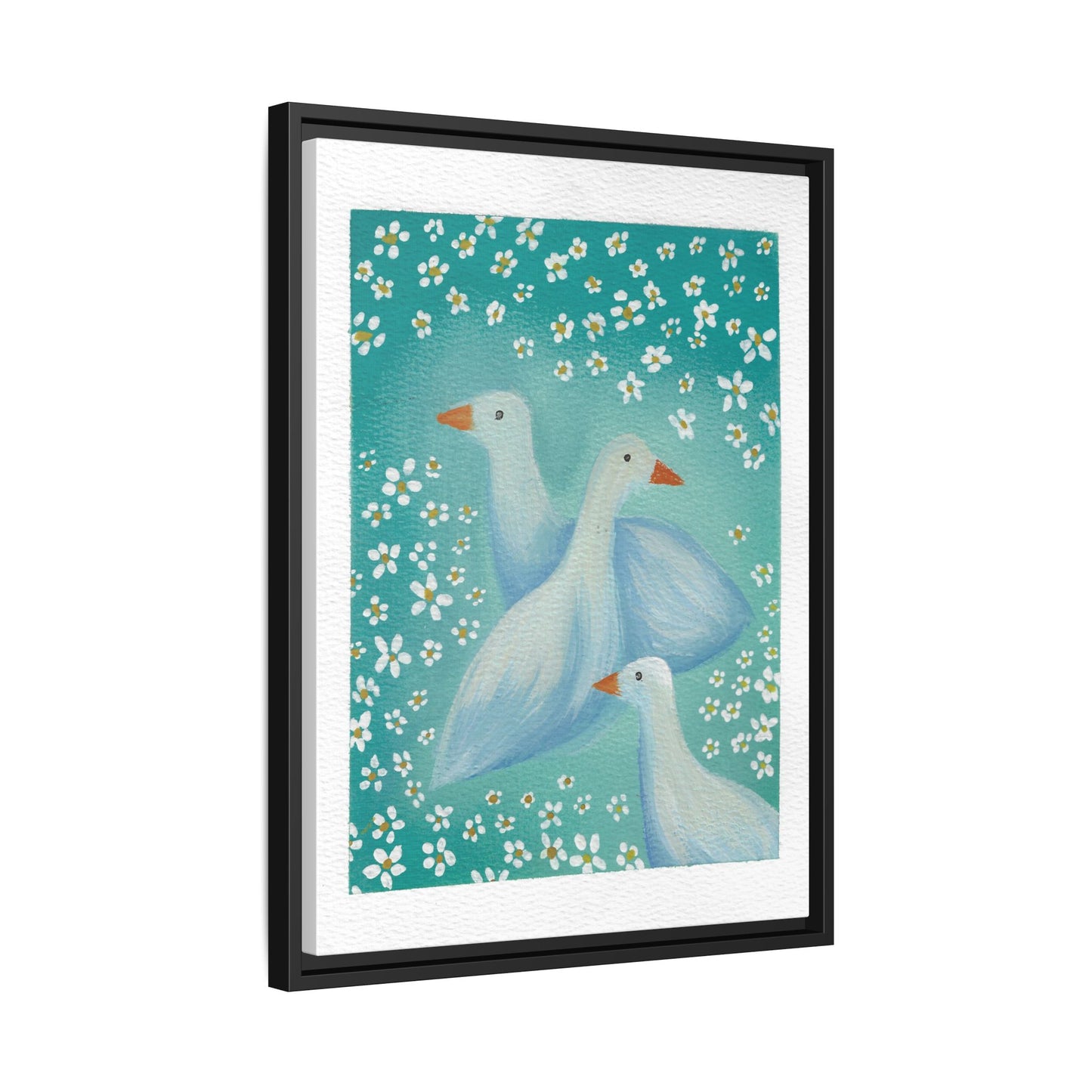 Framed Goose Canvas Print — Whimsical Floral Waterfowl Wall Art
