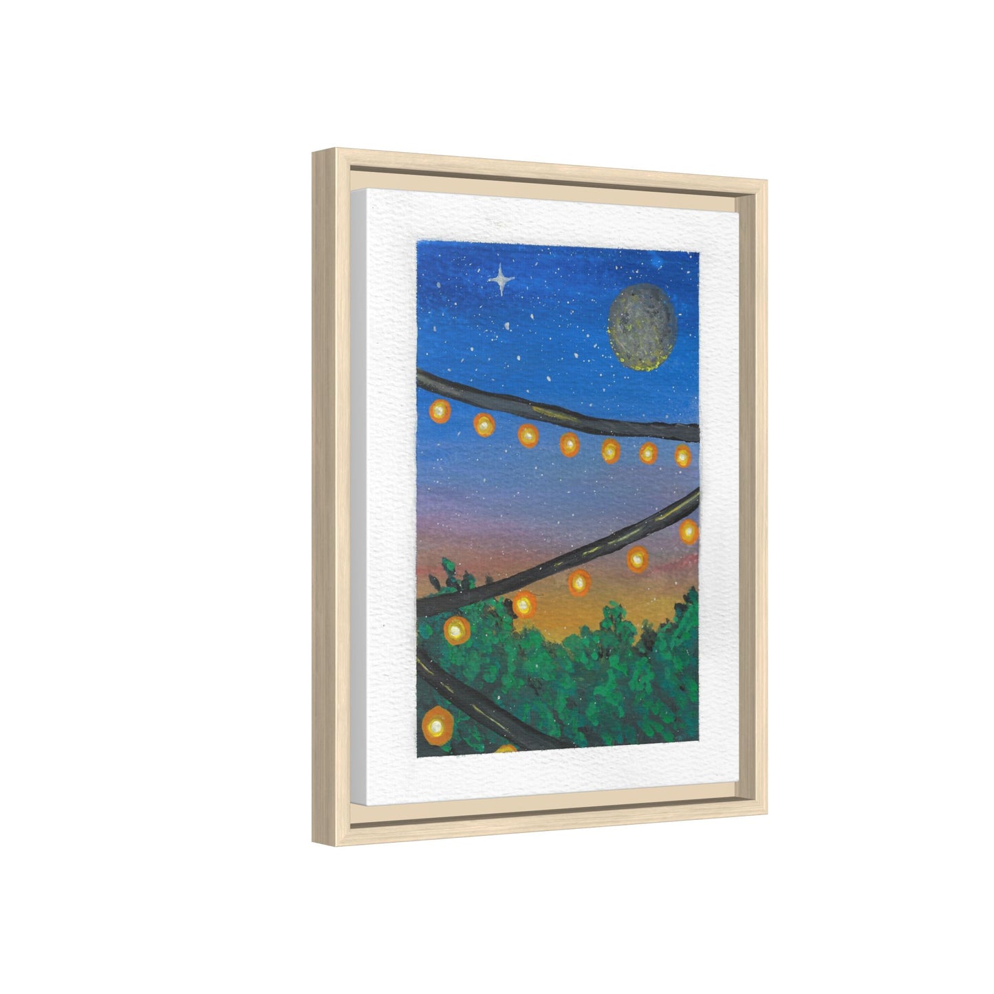 Framed Canvas Art - String Lights Night Sky Print